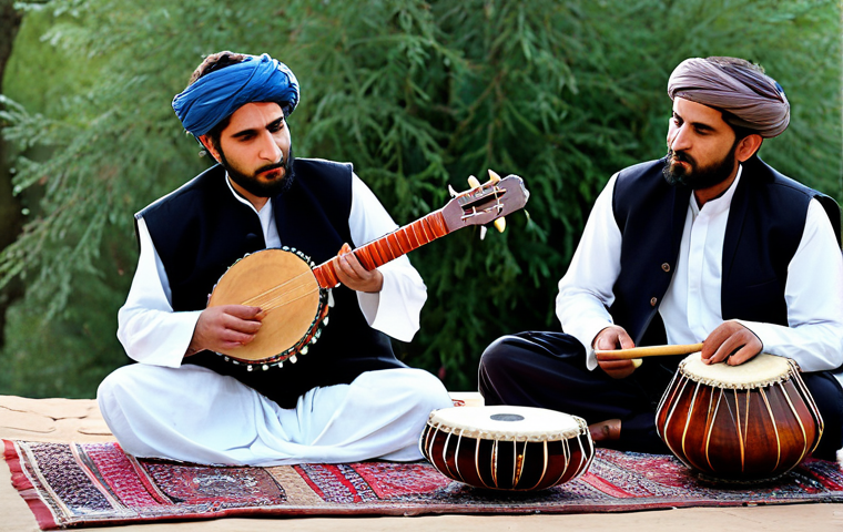 파슈툰족의 전통과 삶 - A modest, professional image depicting Pashtun hospitality: A group of fully clothed individuals sha...
