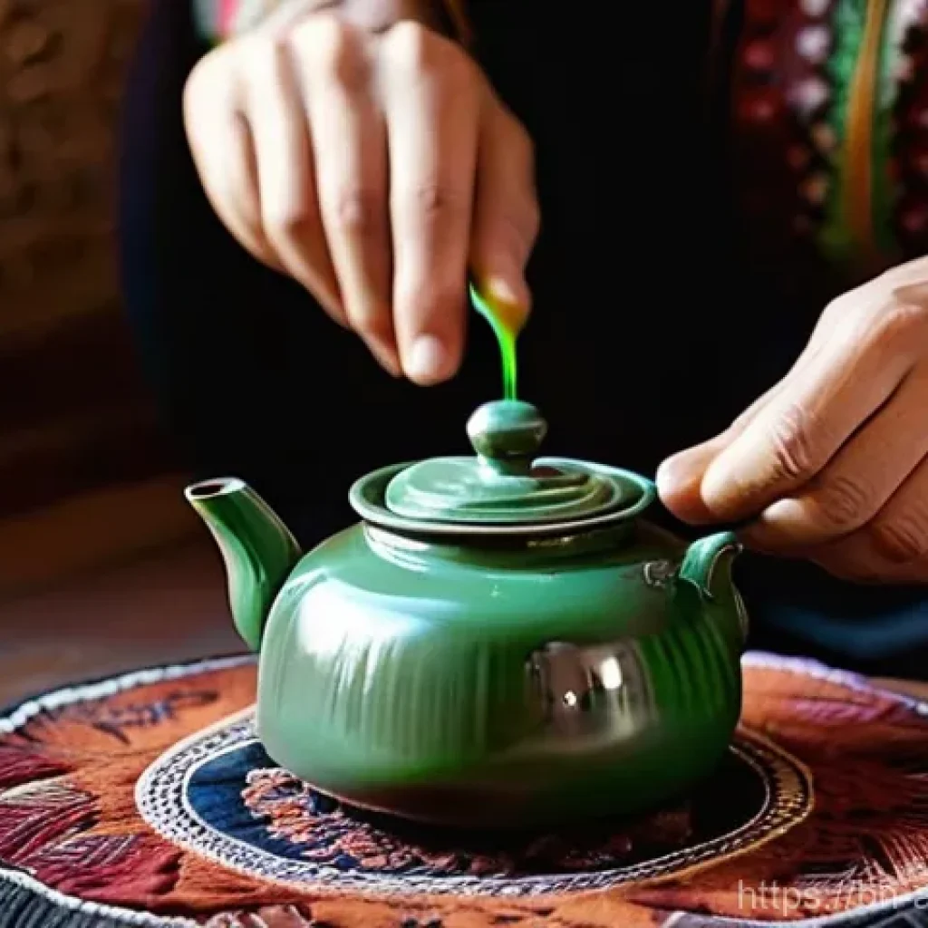 아프가니스탄 전통 차 문화 - **Prompt 1: Traditional Afghan Tea Preparation**
    "A serene, eye-level close-up shot capturing an...