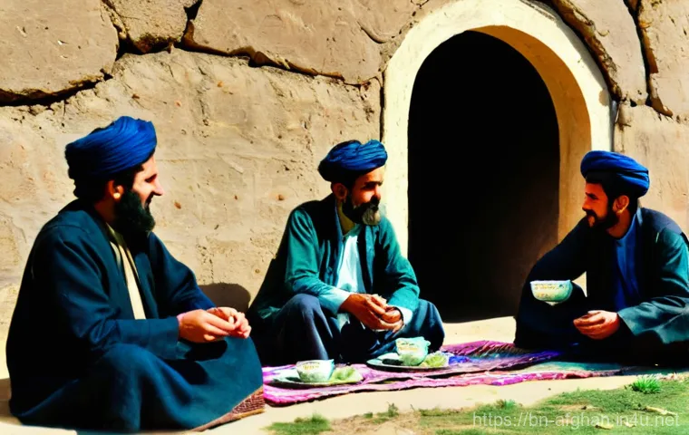 아프가니스탄 전통 차 문화 - **Prompt 1: Traditional Afghan Tea Preparation**
    "A serene, eye-level close-up shot capturing an...