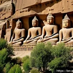 Home 20 바미얀 석불의 역사 - A majestic view of the Bamiyan Buddha statues carved into the cliffside, towering approximately 55 m...