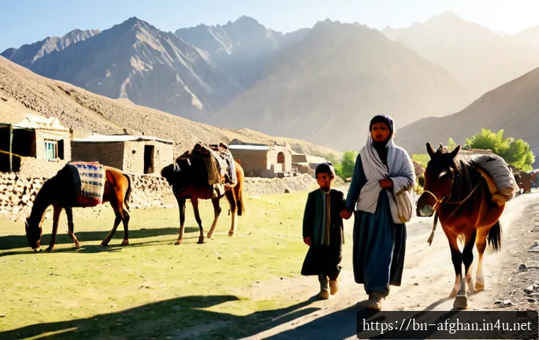 Home 17 하자라족의 역사와 현재 - Photorealistic historical scene of a Hazara family traveling through Afghanistan’s central highlands...
